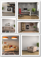 Obraz na płótnie Canvas Collage of modern home interior. 3d illustration