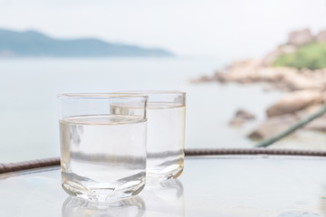 Glass of water at outdoor restaurant