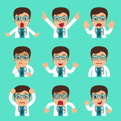Cartoon male doctor faces showing different emotions