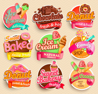 Set of sweet food labels.