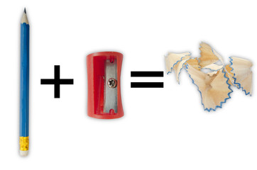 Pencil  plus sharpener equals fractions pencil . Humorous equalization