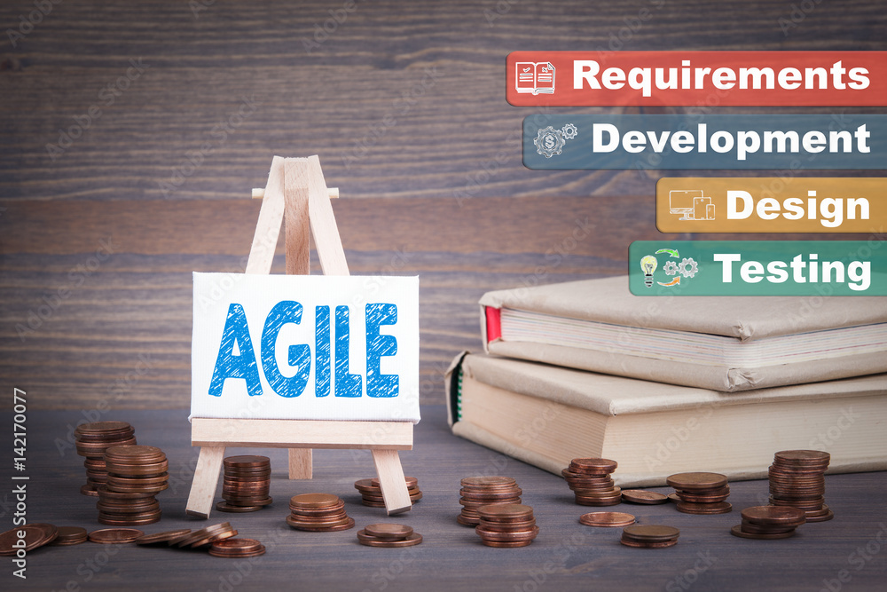 Canvas Prints agile software development, business concept. miniature easel with small change.