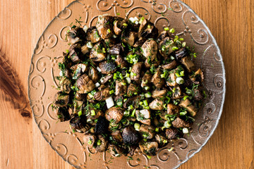 Mushrooms Salad in glass bowl.