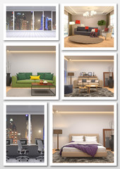 Obraz na płótnie Canvas Collage of modern home interior. 3d illustration