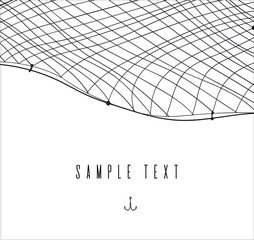 hand drawn template or border with fishnet. fishing and sea theme card or invitation. place fot text