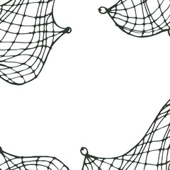 fishing theme template for invitation, menu, card with fishnet on white background