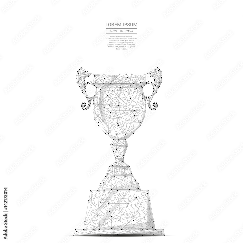 Poster abstract mash line and point champion cup on background with an inscription. starry sky or space, co