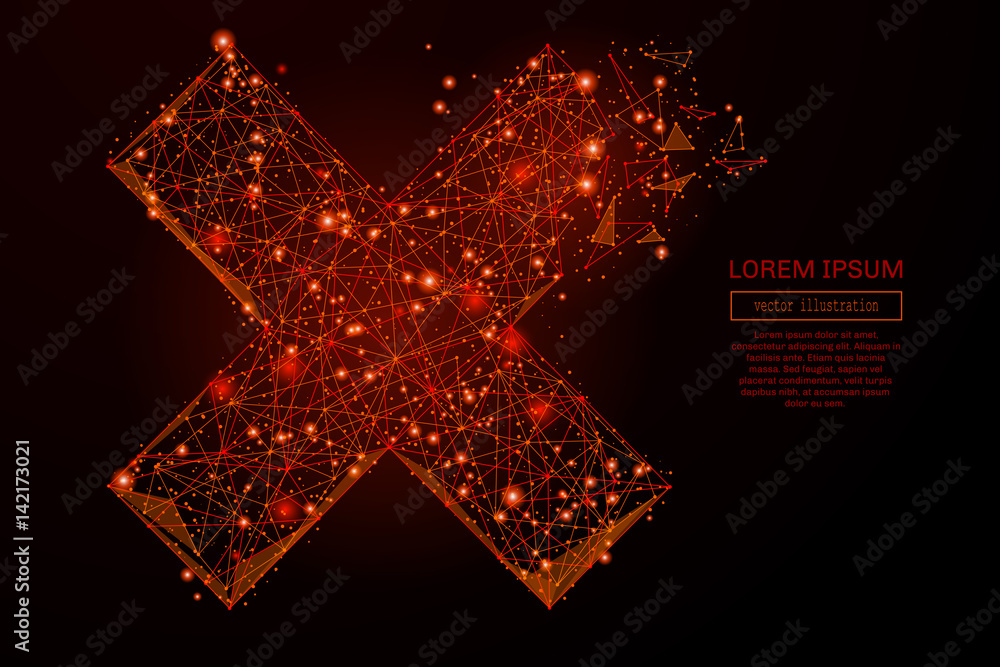 Poster abstract mash line and point cross x on background with an inscription. starry sky or space, consist