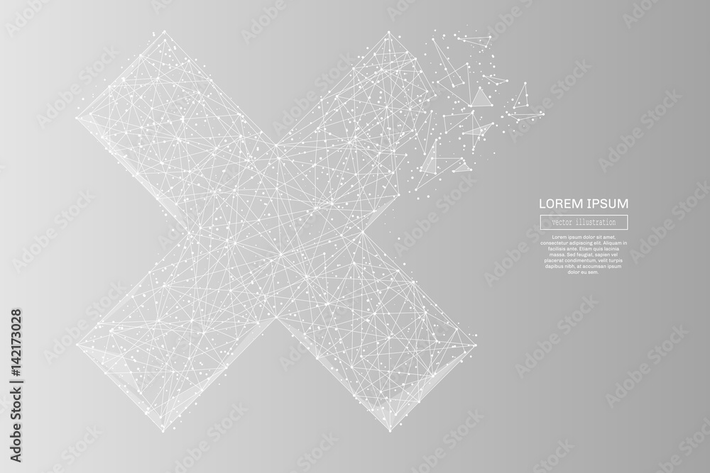 Poster white abstract cross x polygonal, geometry triangle. light connection structure of coin. low poly ve