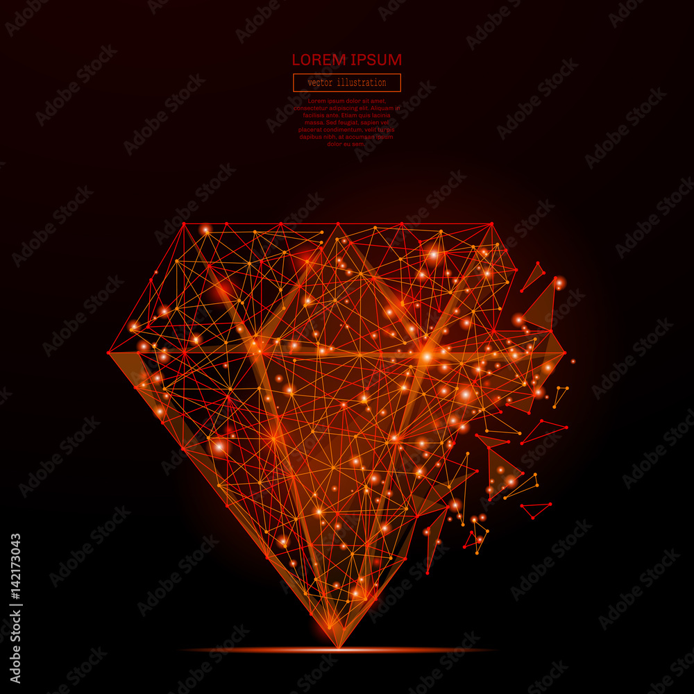 Poster abstract mash line and point diamond on background with an inscription. starry sky or space, consist