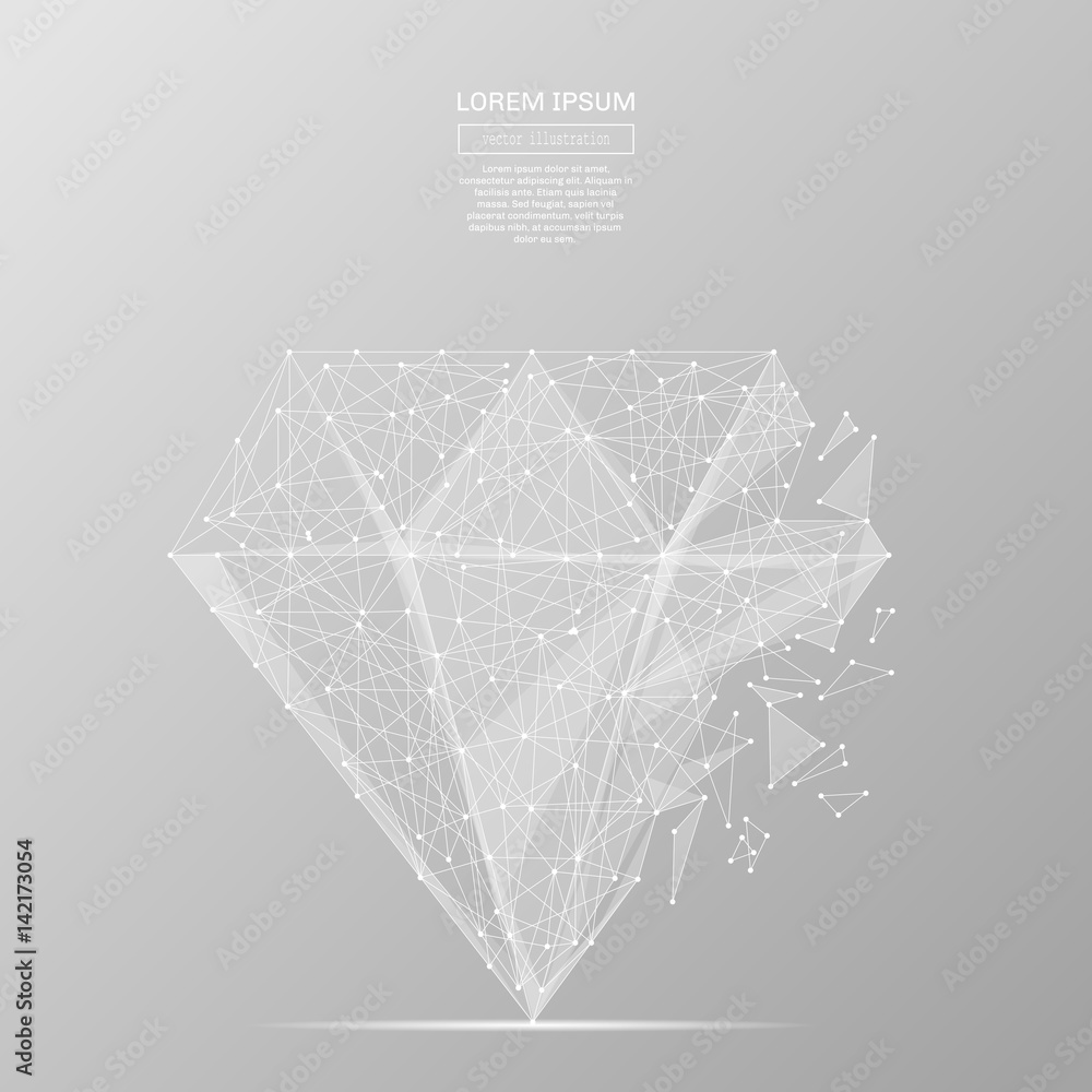 Poster white abstract diamond polygonal, geometry triangle. light connection structure of coin. low poly ve