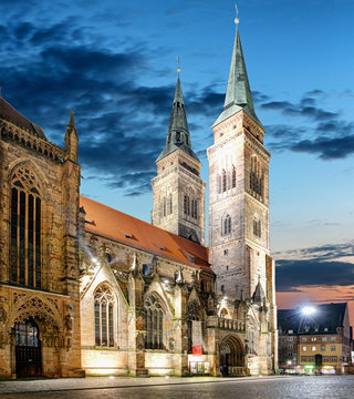 St. Lawrence church at night in Nuremberg, Germany