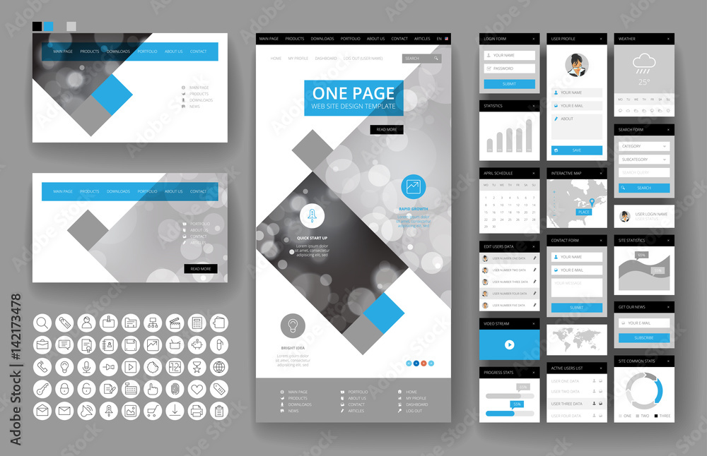 Wall mural website design template and interface elements