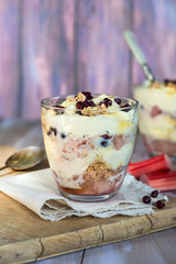 White chocolate mousse with poached rhubarb