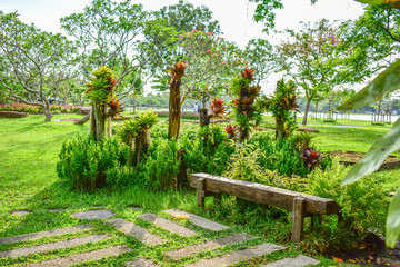 Fototapeta premium The old wooden bench in the park