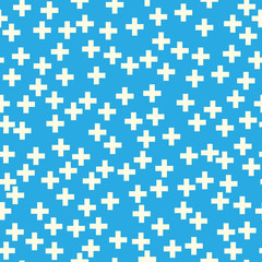Plus Sign on Blue Background, Seamless Pattern, Pattern for Fabric and Wrapping Paper, Vector Illustration