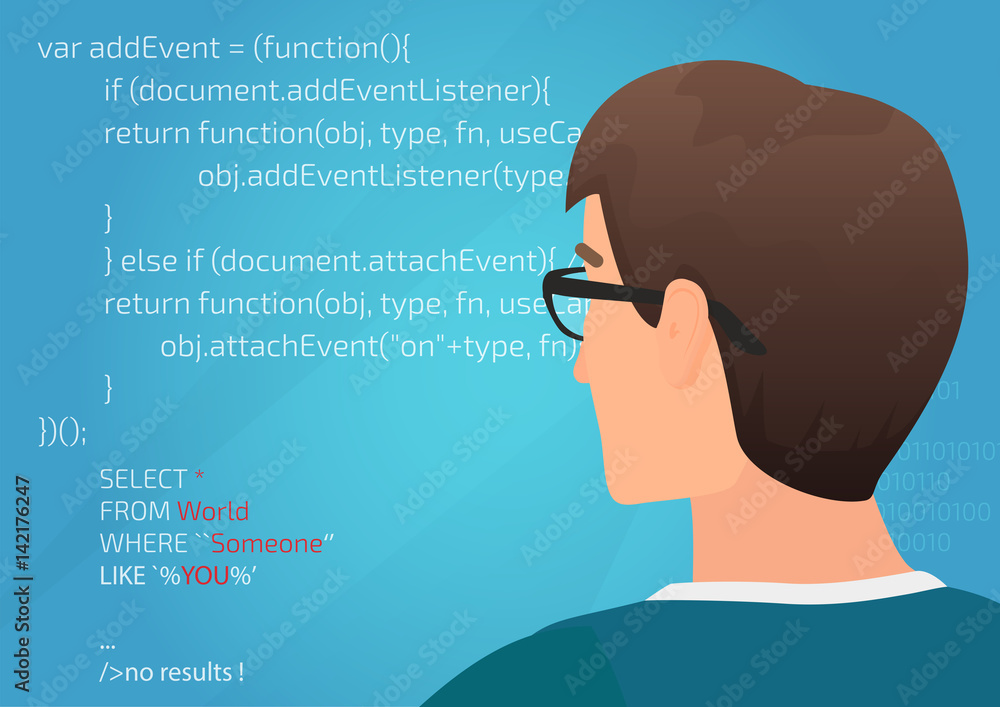 Poster Back view of programmer working on a code vector illustration.