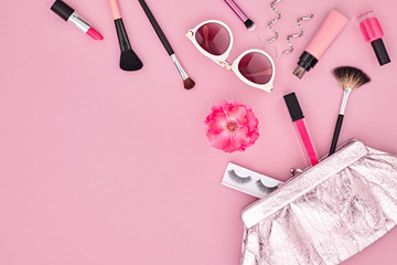 Fashion Makeup Cosmetic Set. Woman Beauty Accessories Set. Makeup Essentials. Fashion Design....