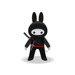 Standing cute bunny ninja isolated with sai and katana on white background © Elokua