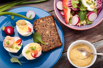 Healthy meal with eggs and vegetables