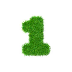 Number made of grass 1 isolated on white, 3d illustration.