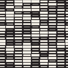 Vector Seamless Black And White Irregular Dash Rectangles Grid Pattern. Trendy Monochrome Texture.