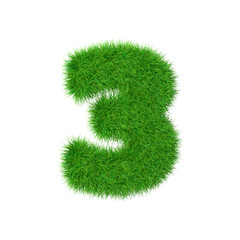 Fototapeta premium Number made of grass 3 isolated on white, 3d illustration.