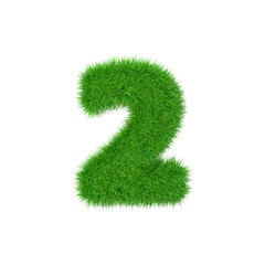 Number made of grass 2 isolated on white, 3d illustration.