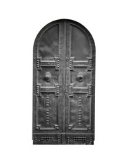 Wooden door in an old Italian house, isolated on white background, clipping path. Black and white.