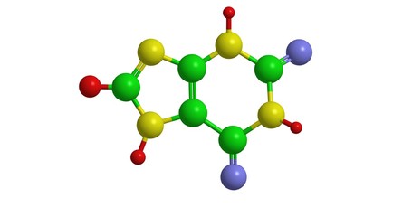 Molecular structure of Xantthine, 3D rendering