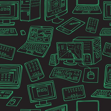 computers, laptop, tablet and other gadget seamless pattern