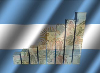 Currency graph on rippled Argentina flag illustration