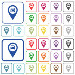 Vehicle GPS map location outlined flat color icons