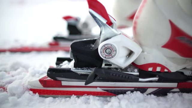 Skiing. Ski boots. Ski equipment.
