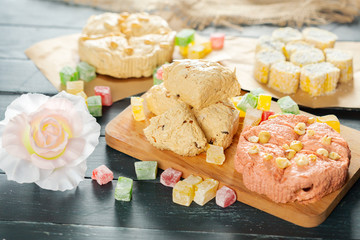 traditional eastern desserts on wooden background