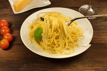 Fork with spaghetti with a place for text
