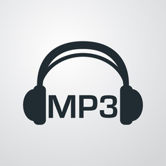 Icono plano auriculares con texto MP3 en fondo degradado