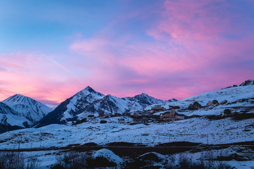 Fototapeta na wymiar Sunrise in the winter mountain. Caucasus. Georgia. 