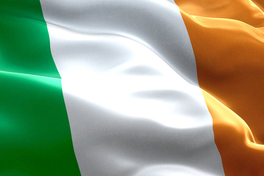 closeup of waving ireland celtic flag, national symbol of irish sign