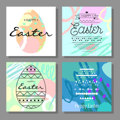 Happy Easter cards set with colorful background and decorative eggs. Vector illustration