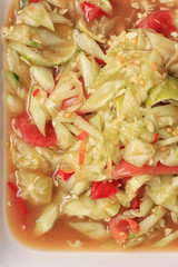 Closeup cucumber salad of thai foods, SOMTUM.