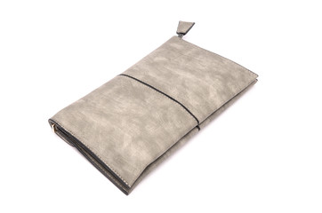 Gray leather clutch isolated on white