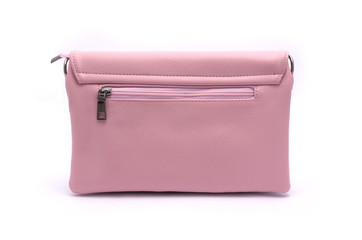 Pink leather clutch isolated on white