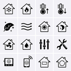  Heating and Cooling Icons. HVAC (heating, ventilating, and air conditioning) technology. - 142186289