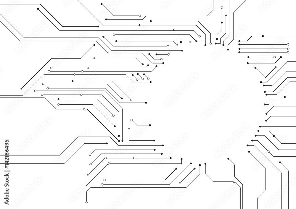 Fototapete Vector : Electronic circuit with empty space on white background