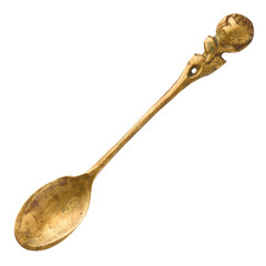 Old vintage small brass spoon isolated on white background