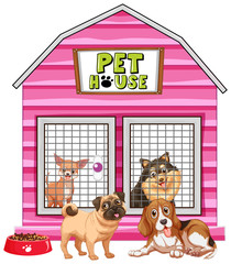 Dogs in pink pet house