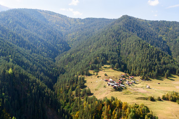 Naklejka premium Kumelaurta Village in Tusheti Nature Reserve. Georgia