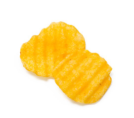 yellow potato chips isolated on white