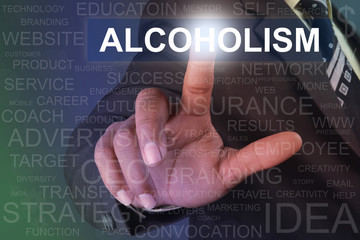 Businessman touching alcoholism button on virtual screen